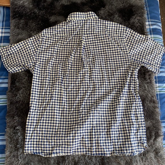 Daniel Crémieux navy pale yellow plaid checkered short-sleeve button down shirt - Picture 9 of 17